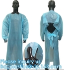 Vestido disponible del CPE del vestido quirúrgico disponible del cpe con el plástico azul quirúrgico disponible del vestido pe/cpe del aislamiento del gancho del pulgar